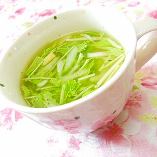 ❤水菜と新玉葱のにんにくスープ❤